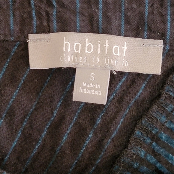 Habitat Clothes To Live In | Textured Teal & Black Striped Lagenlook Top Small - Picture 3 of 5